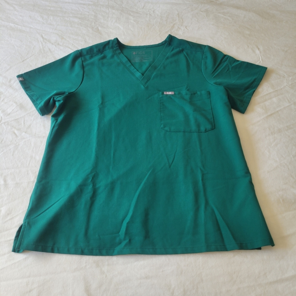 FIGS Catarina Womens Scrubs One Pocket Top Sz Large Emerald Green Medical Nurse